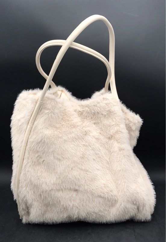 Victoria's Secret Cream Faux Fur Tote Bag Gold Hardware Shoulder Bag
