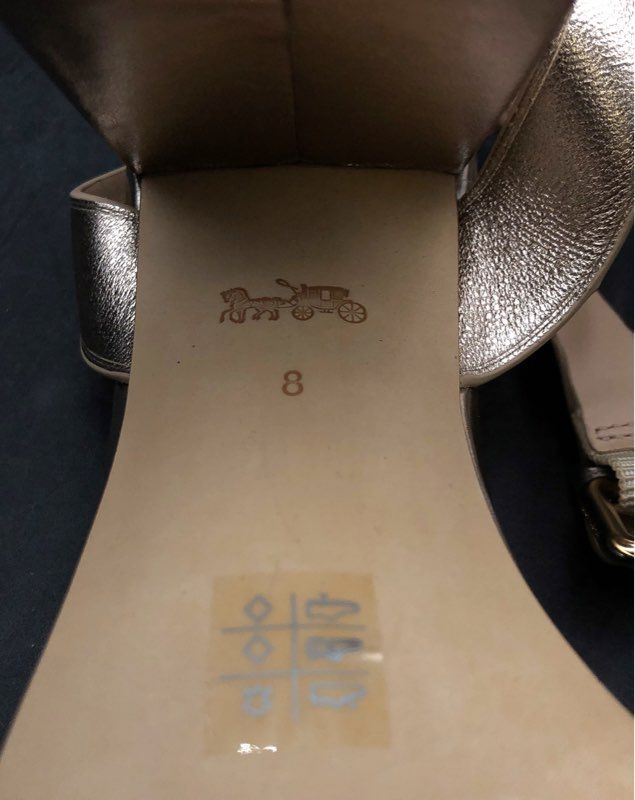Coach Maddi 85 Champagne Metallic Block Heel Sandal Women's Size 8 B