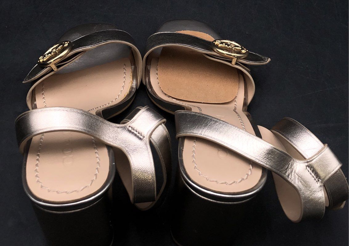 Coach Maddi 85 Champagne Metallic Block Heel Sandal Women's Size 8 B