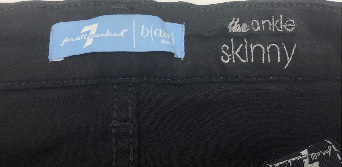 7 For All Mankind Women's Black The Ankle Skinny White Side Stripe Jeans Sz 27