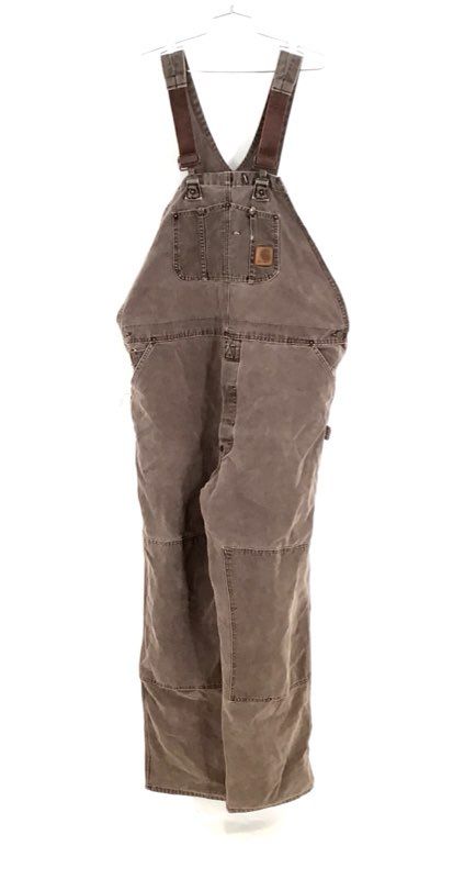 Carhartt Men&#39;s Brown Straight Leg Double Knee Bib Overalls - Size Measured