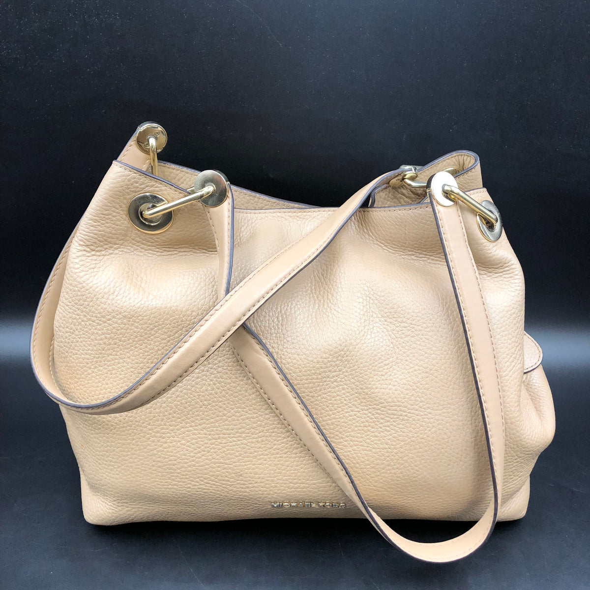 Michael Kors Tan Pebbled Leather Hamilton Satchel Bag Gold Hardware COA