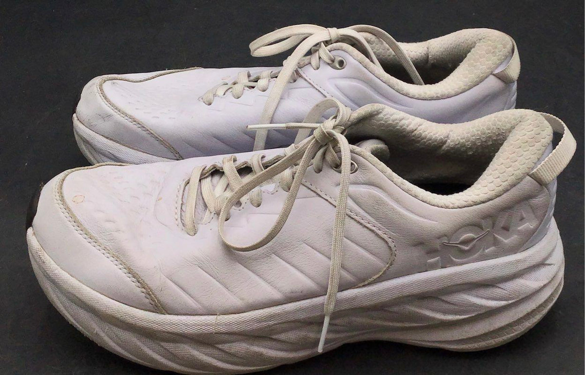 Hoka Bondi SR White Leather Slip Resistant Walking Shoes Women's Size 10.5