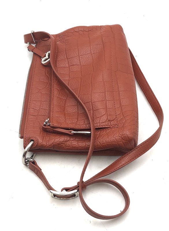 Brighton Rust Croc Embossed Leather Crossbody Bag Silver Heart Charm Purse