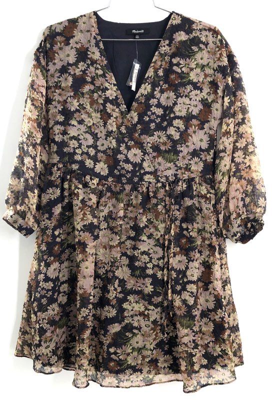 Madewell Women's Floral Surplice V-Neck Mini Dress Black Floral NWT Sz XXS