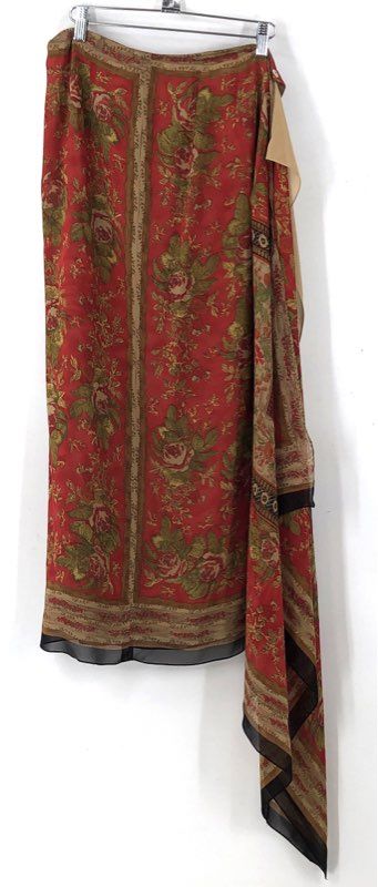 NWT Vintage Y2K Dana Buchman Expedition Red Floral Silk Wrap Skirt Sz 10