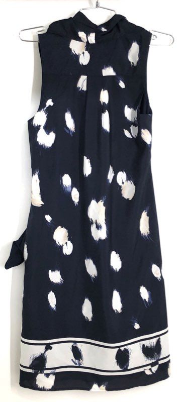 Banana Republic Women's Navy Abstract Tie Neck Sleeveless Dress NWT Sz XS