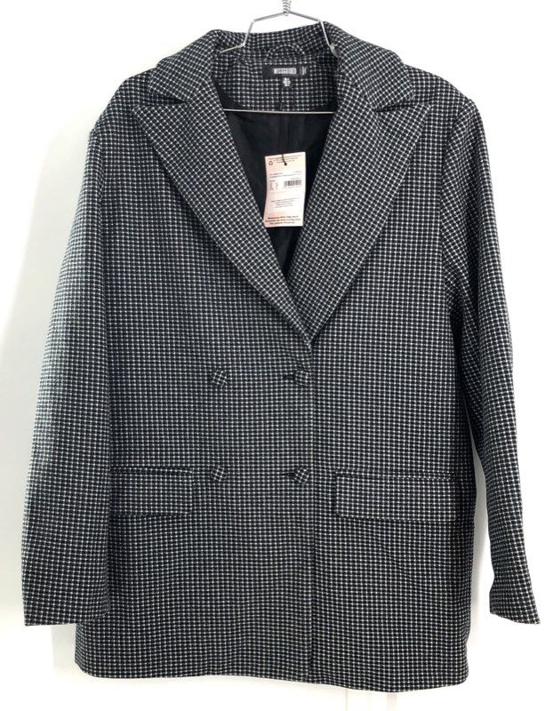 Missguided Women's Oversized Boyfriend Blazer Black Check Double Breasted 0 NWT