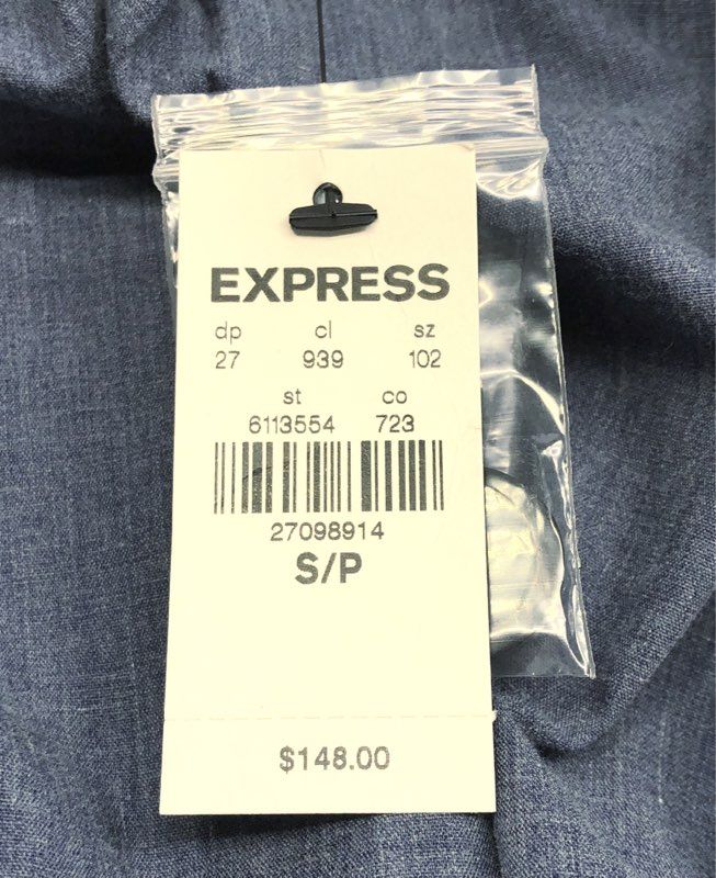 Express Men's Blue Slim Fit Knit Denim Blazer Jacket Sz S NWT
