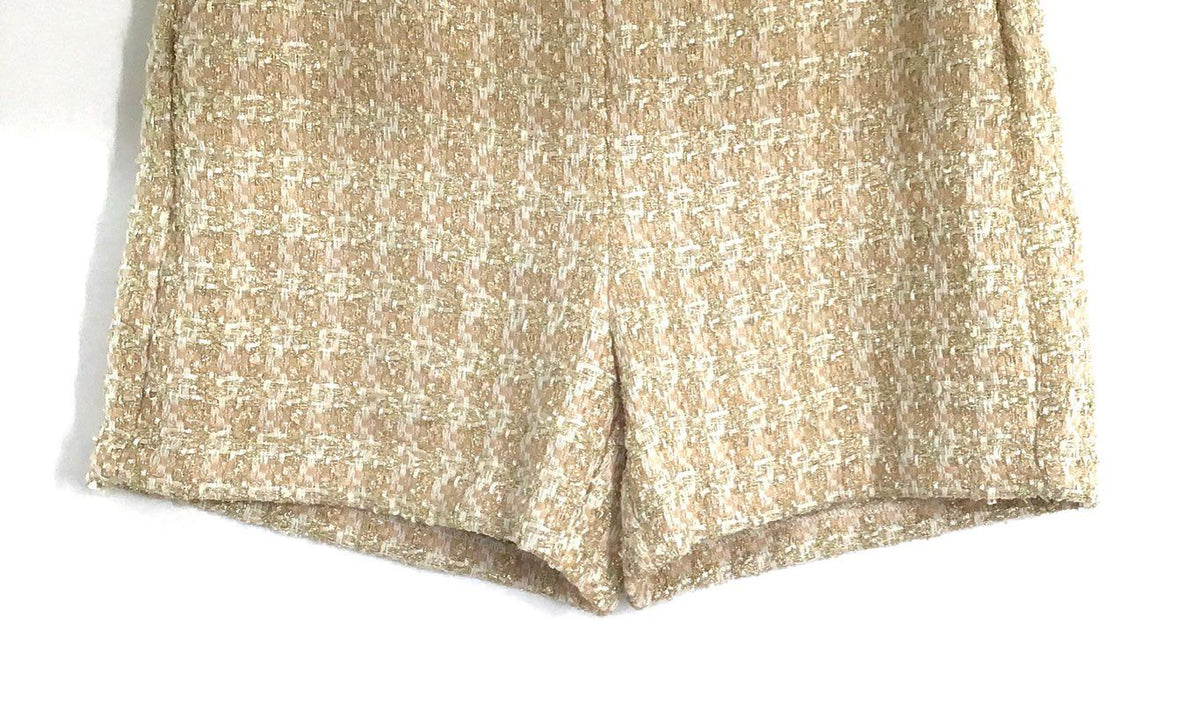 Express Women's Gold Metallic Boucle Tweed Dressy High Rise Shorts Sz 6