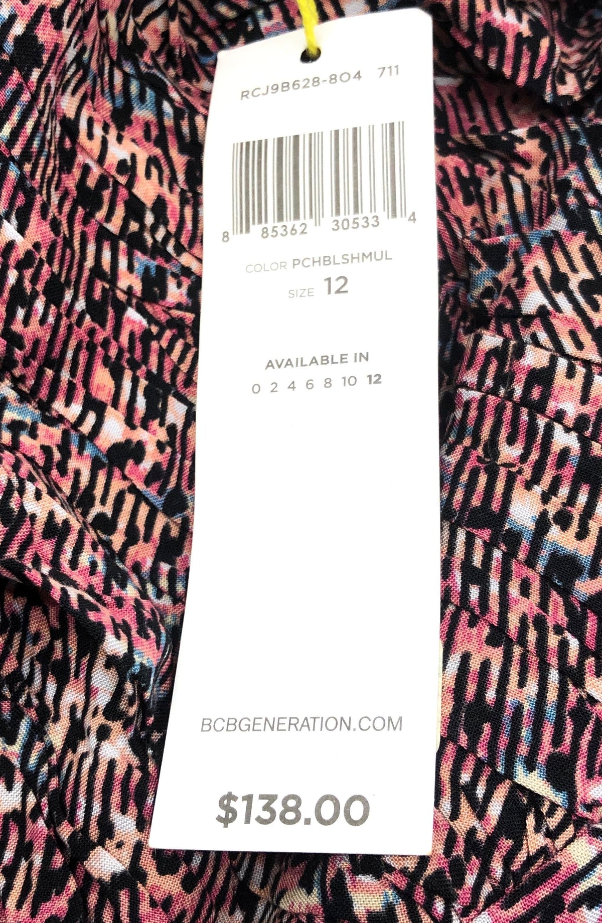 BCBGeneration Women's Pink Blue Abstract One Shoulder Mini Dress NWT Size 12