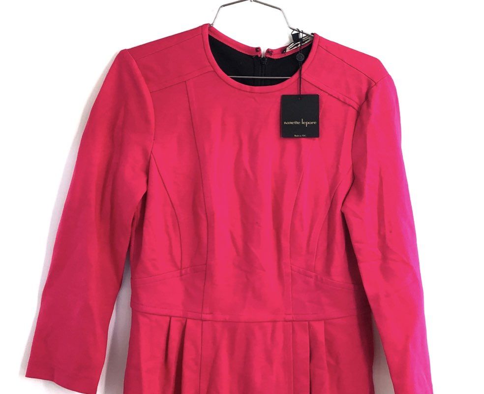 Nanette Lepore Women's Pink Kelly Dress Long Sleeve Pleated Knee Length Sz 10