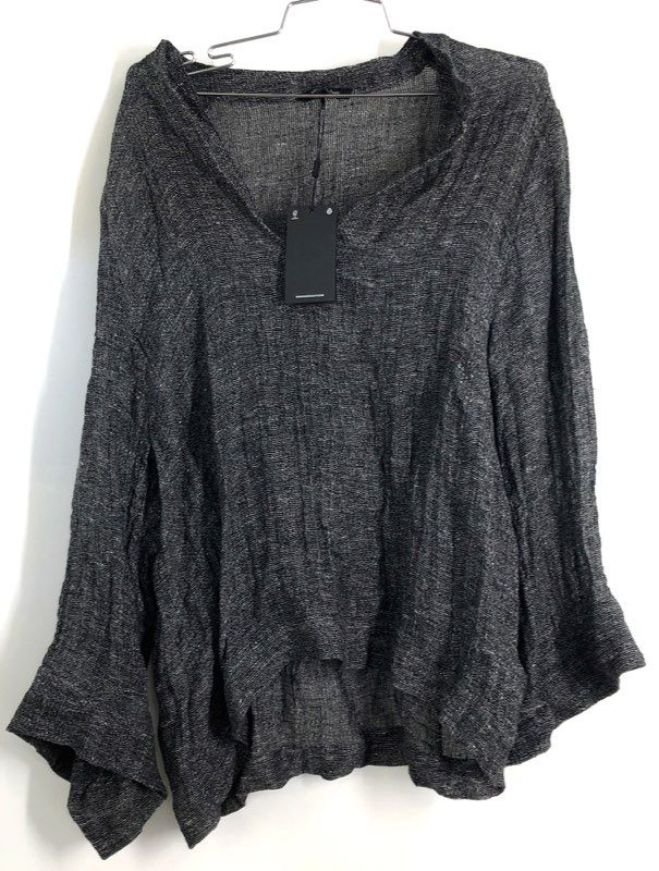 Massimo Dutti Women's Black Gray Marl Bell Sleeve V-Neck Shirt NWT Sz L