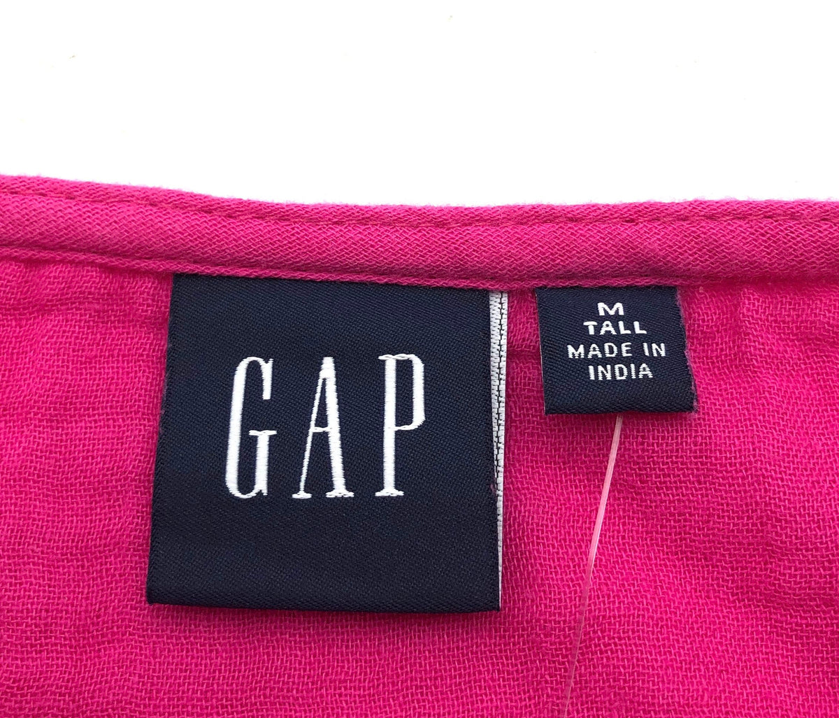 Gap Women's Pink Crinkle Cotton Gauze Tiered V-Neck Mini Dress Sz M Tall NWT