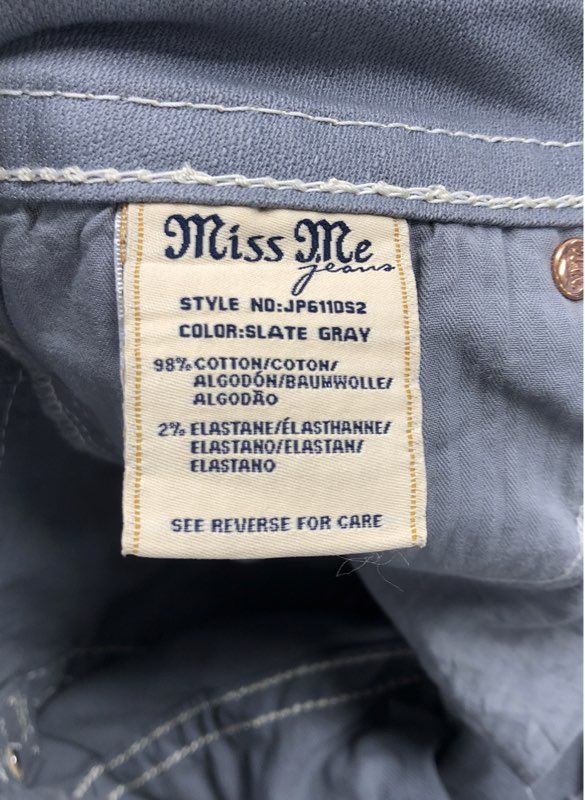 Miss Me Women's Slate Gray Embellished Skinny Jeans Contrast Stitch Sz 28 NWT