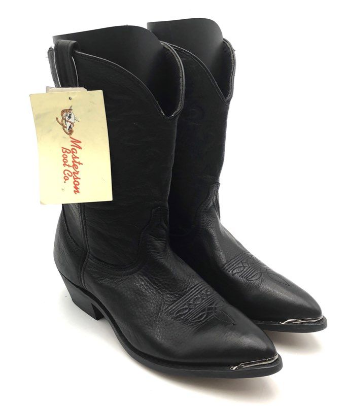 Masterson Boot Co. Black Leather Western Cowboy Boots Metal Toe Tips Women's 12