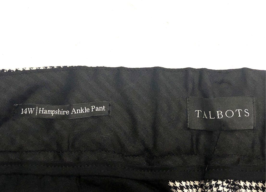 Talbots Women's Hampshire Ankle Pants Black White Houndstooth Plus Sz 14W NWT