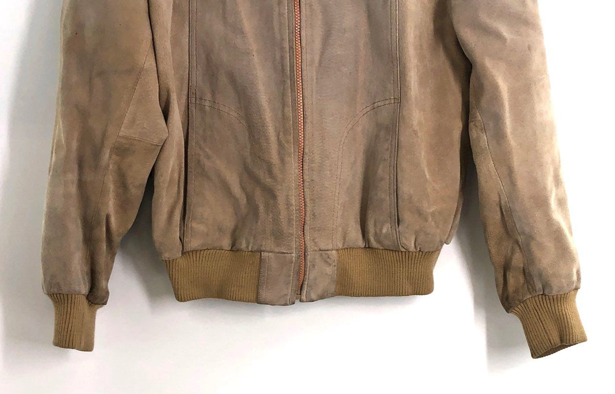 Vintage 80s Deerskin Trading Post Men's Tan Suede Leather Bomber Jacket Sz 42