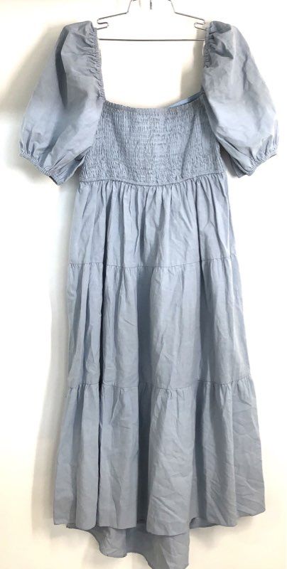 Minkpink Women's Azalea Midi Dress Sky Blue NWT Cotton Linen Smocked Sz M