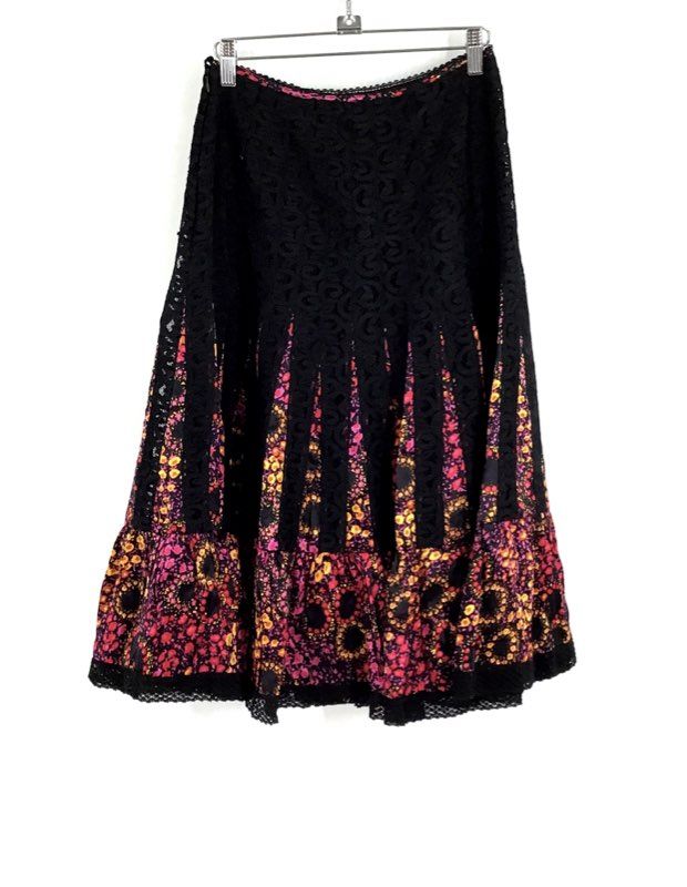 Free People Women&#39;s Black Silk Floral Lace Maxi Skirt - Size 0