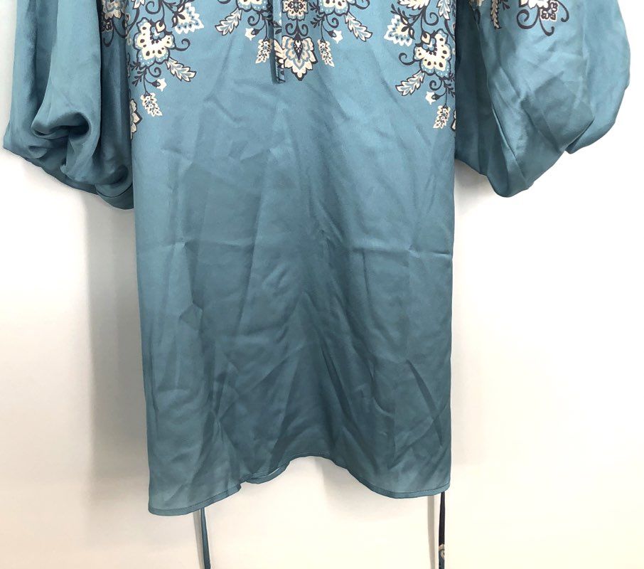 Ciebon Women's Blue Floral Medallion Bishop Sleeve Tunic Dress NWT Size S