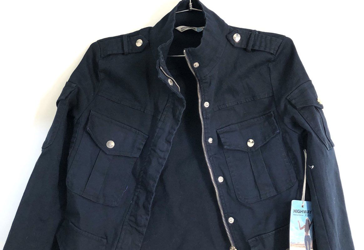 Highway Jeans Women's Navy Blue Military Utility Cargo Jacket Cotton Sz S NWT