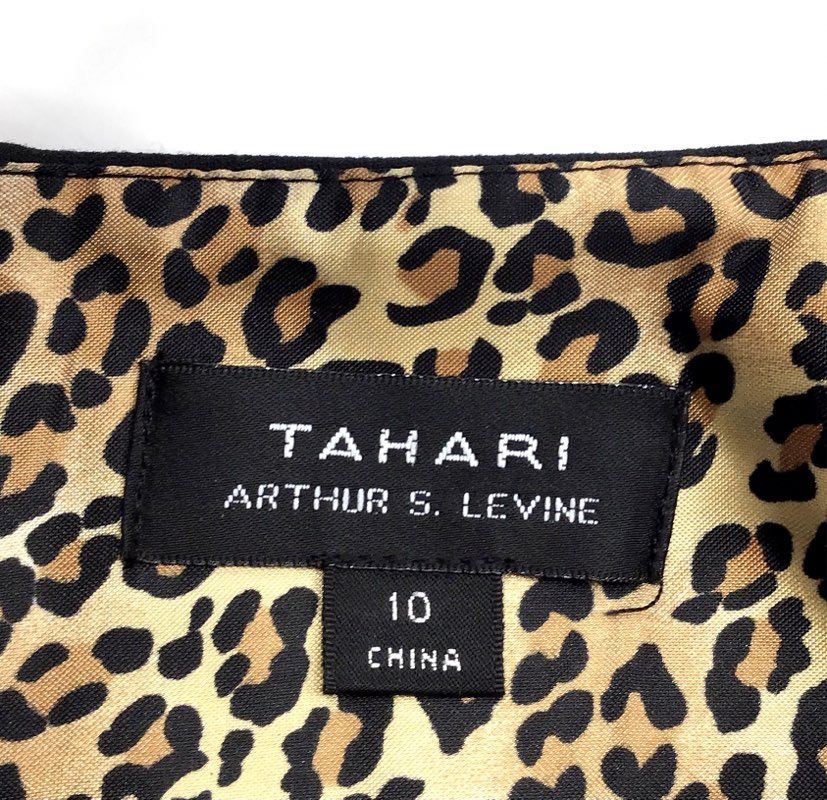Tahari Arthur S. Levine Women's Black Sheath Dress Leopard Trim NWT Size 10