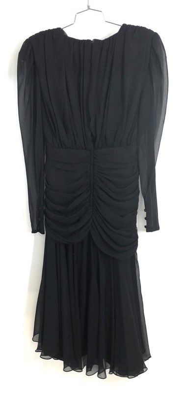 Vintage 90s Elissa Womens Black Ruched Chiffon Cocktail Dress Sz 14