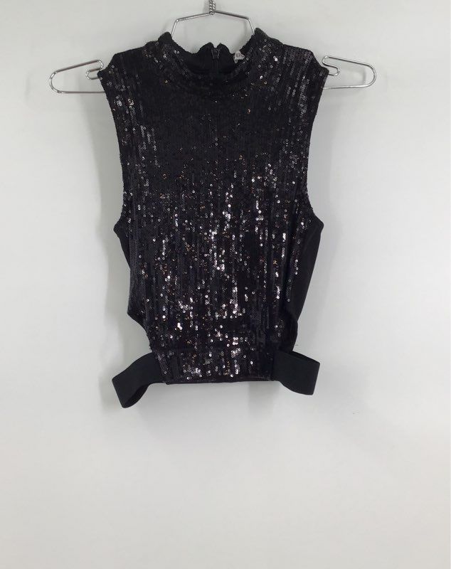 NWT BCBGeneration Women&#39;s Black Sequin Sleeveless Cropped Blouse - Size XS