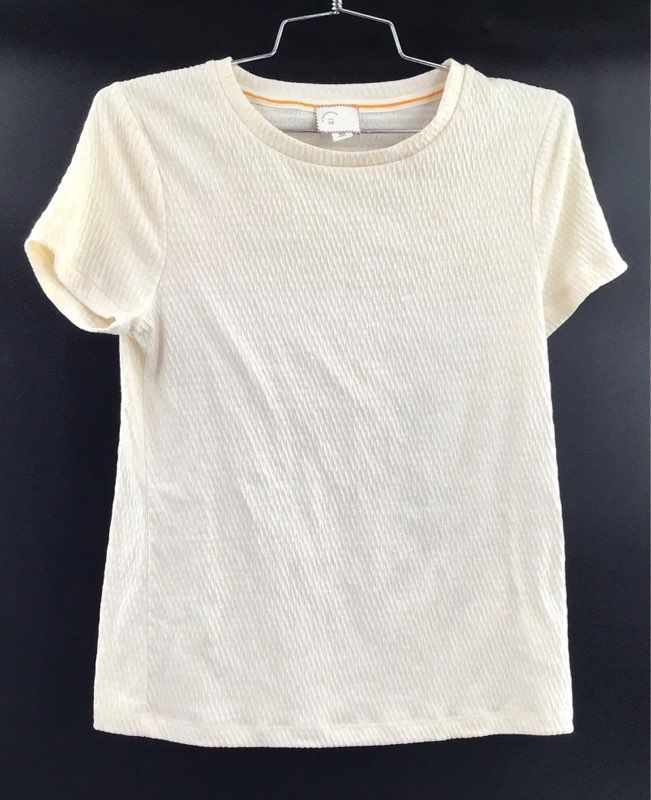 Anthropologie Women's Cream Textured Ribbed Short Sleeve T-Shirt Top Sz XS