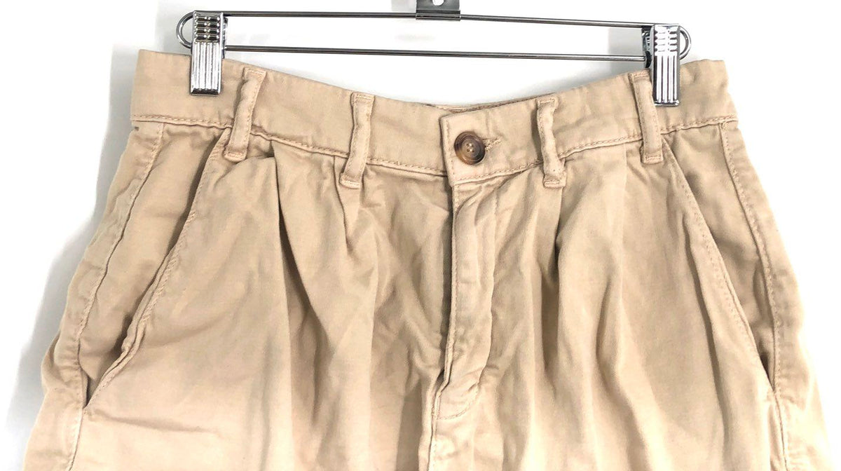 Free People Women's Tan High Rise Pleated Cotton Twill Chino Shorts Sz 0