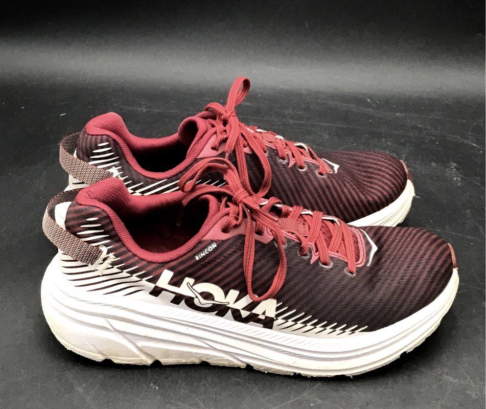 Hoka One One W Rincon 2 Maroon Red White Running Shoes Women's Size 8.5