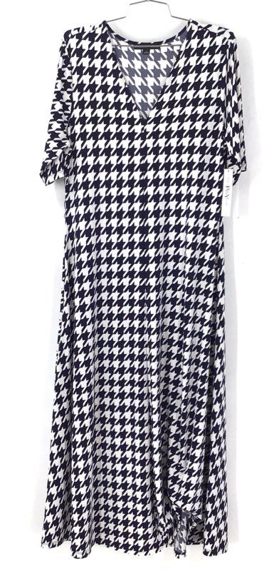 NWT Preston & York Women's Navy Blue White Houndstooth Maxi Dress - Size L