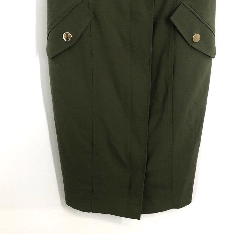 Calvin Klein Women's Olive Green Trench Style Sheath Dress Gold Zip NWT Sz 2