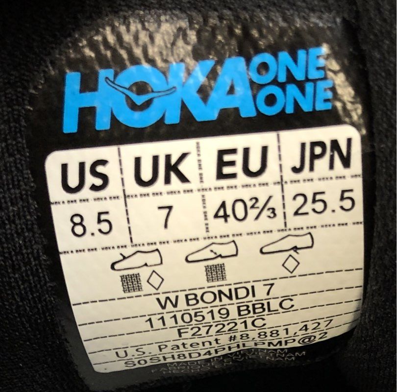 Hoka One One Bondi 7 Women's Black Running Shoes Sneakers 1110519 Size 8.5