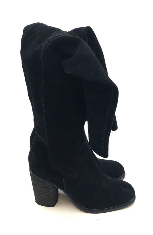 Kelsi Dagger Brooklyn Black Suede Over Knee Slouchy Block Heel Boots Size 9