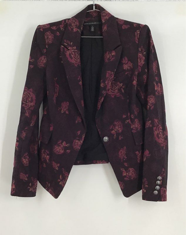 White House Black Market Women&#39;s Burgundy Floral Single-Breasted Blazer - Size 2