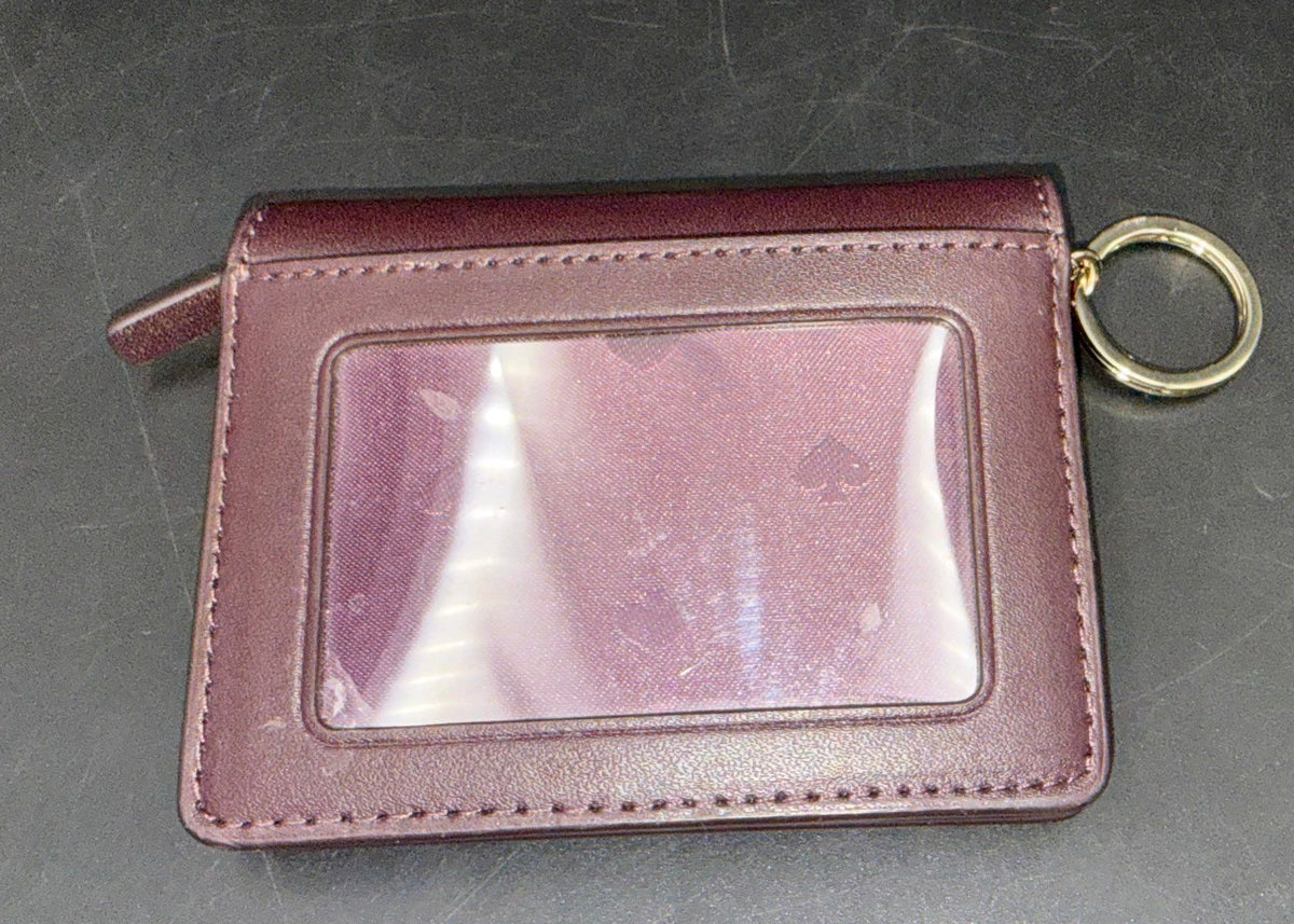 Kate Spade Burgundy Plum Scallop Leather Card Case Keychain Wallet Pink Interior