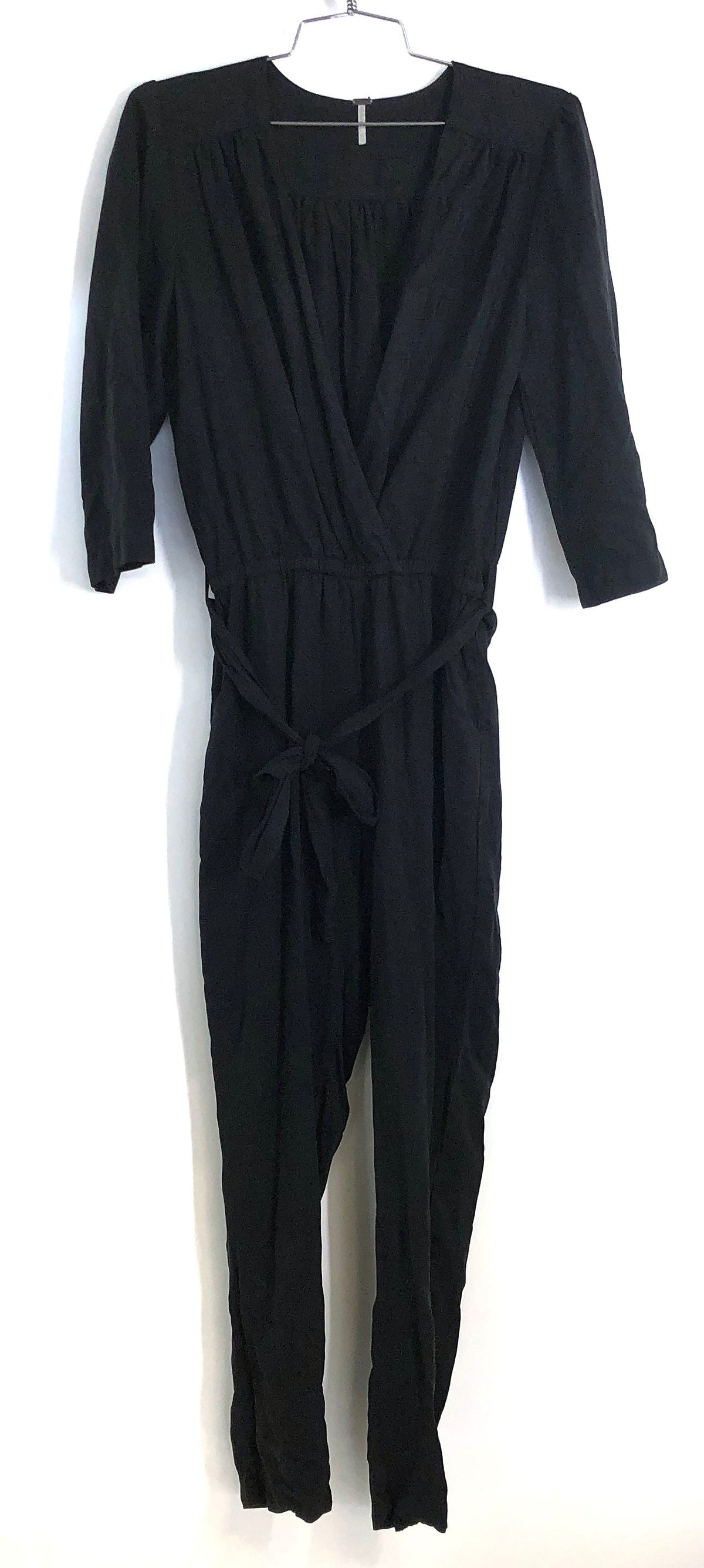 Young Fabulous & Broke Women's Black Surplice V-Neck Tie Waist Jumpsuit Sz XS