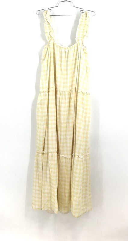 NWT Charlie Holiday Women&#39;s Yellow White Lottie Tiered Maxi Dress - Size 6