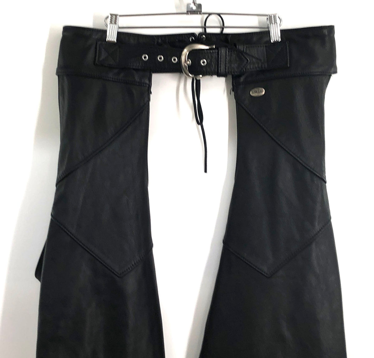 Vintage 90s Harley-Davidson Black Leather Biker Motorcycle Chaps Made USA Sz L