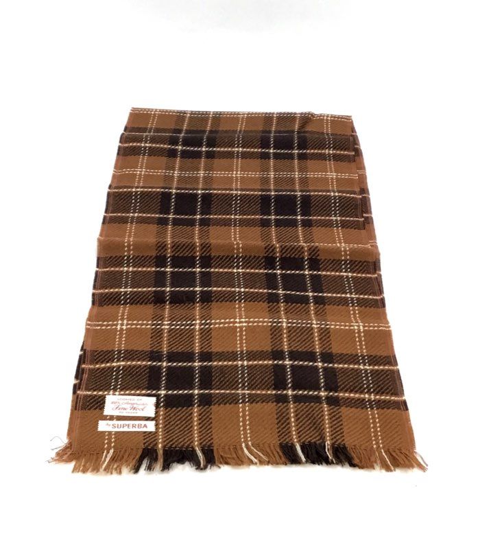 Superba Men&#39;s Brown Plaid American Fine Wool Rectangle Scarf - One Size