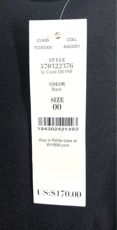 White House Black Market Women's Black Sleeveless Crest Button Dress Sz 00 NWT