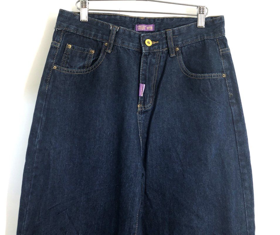 Christian Audigier Men's Dark Wash Liberty Head Rhinestone Wide Leg Jeans Size L