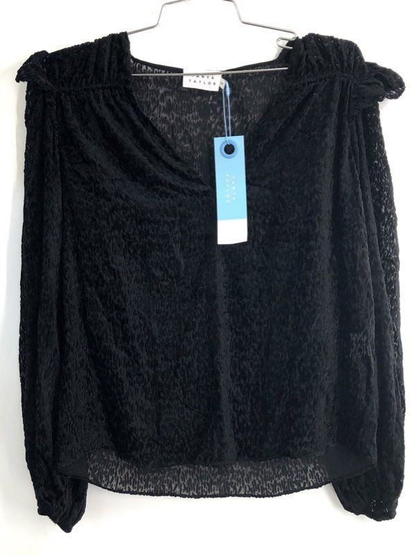 Tanya Taylor Women's Black Lucy Top Devore Animal Print Ruffle Sz XS NWT