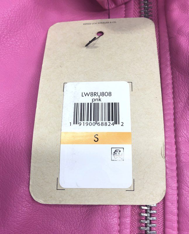 Levi Strauss Women's Pink Faux Leather Moto Biker Jacket Belted Coat Sz S NWT