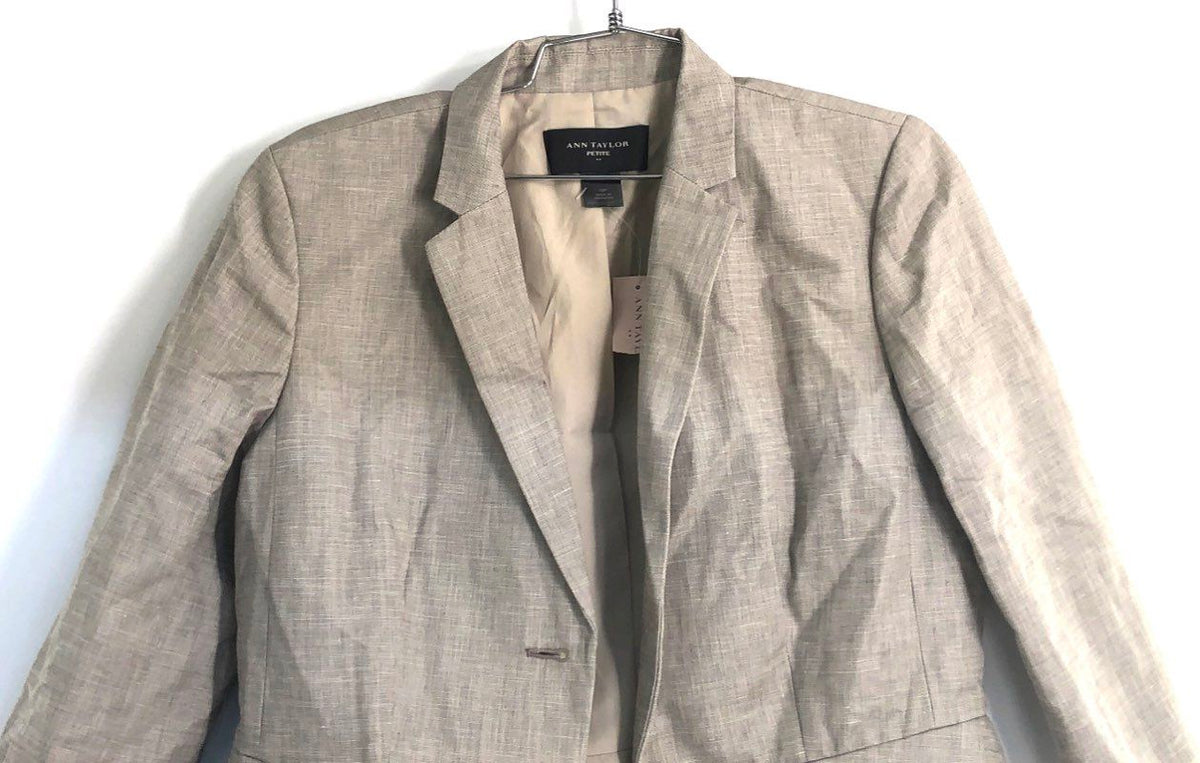 Ann Taylor Petite Women's Gray Tan One Button Blazer Jacket NWT Sz 10P