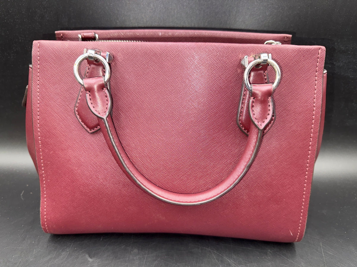 Michael Kors Maroon Saffiano Leather Shoulder Bag Silver Hardware COA