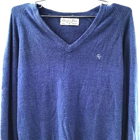 Vintage 80s Christian Dior Monsieur Men's Blue V-Neck Orlon Sweater Sz M COA