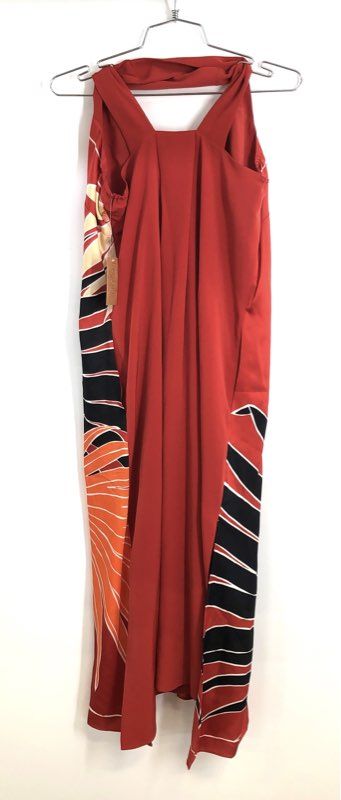 Rachel Roy Women's Red Multi Lava Combo Abstract Floral Halter Maxi Dress Sz L